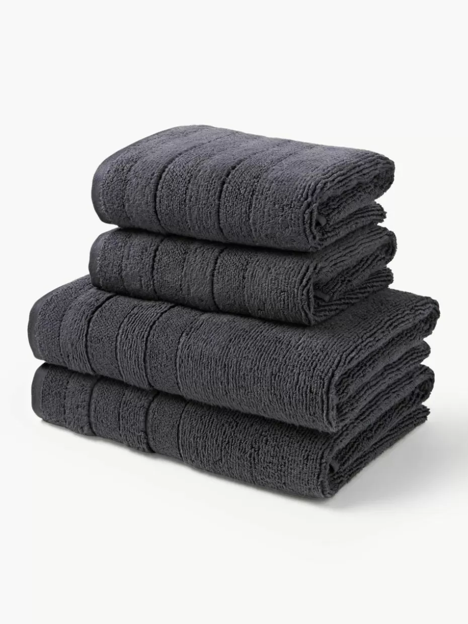 Handtücher-Westwing Collection Handtuch-Set Luxe mit Streifenbordüre, in verschiedenen Setgrößen Anthrazit