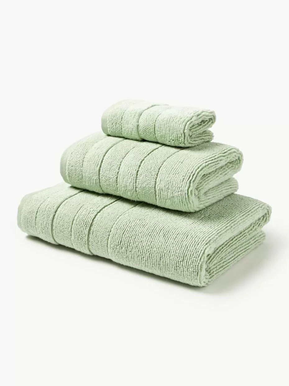 Handtücher-Westwing Collection Handtuch-Set Luxe mit Streifenbordüre, in verschiedenen Setgrößen Salbeigrün