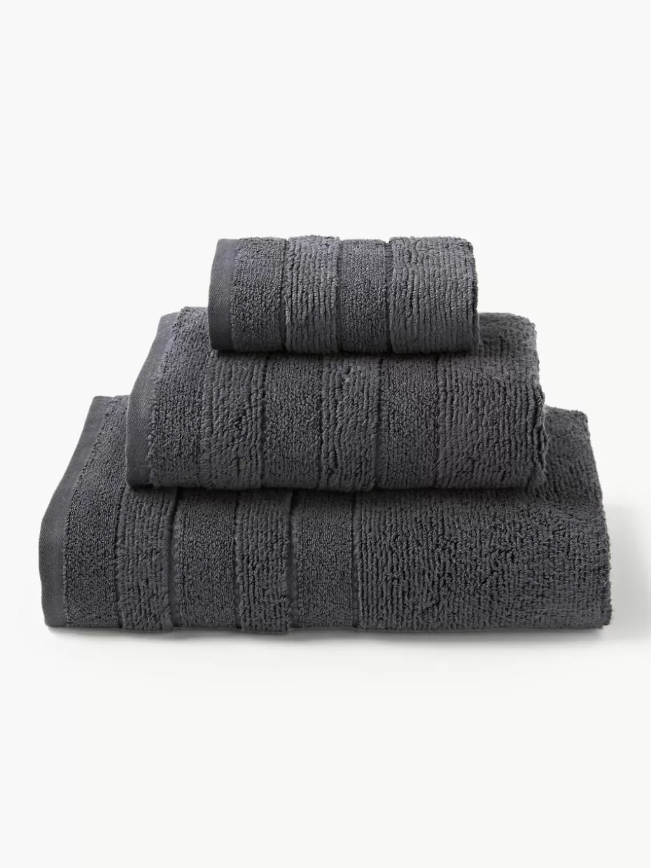 Handtücher-Westwing Collection Handtuch-Set Luxe mit Streifenbordüre, in verschiedenen Setgrößen Anthrazit