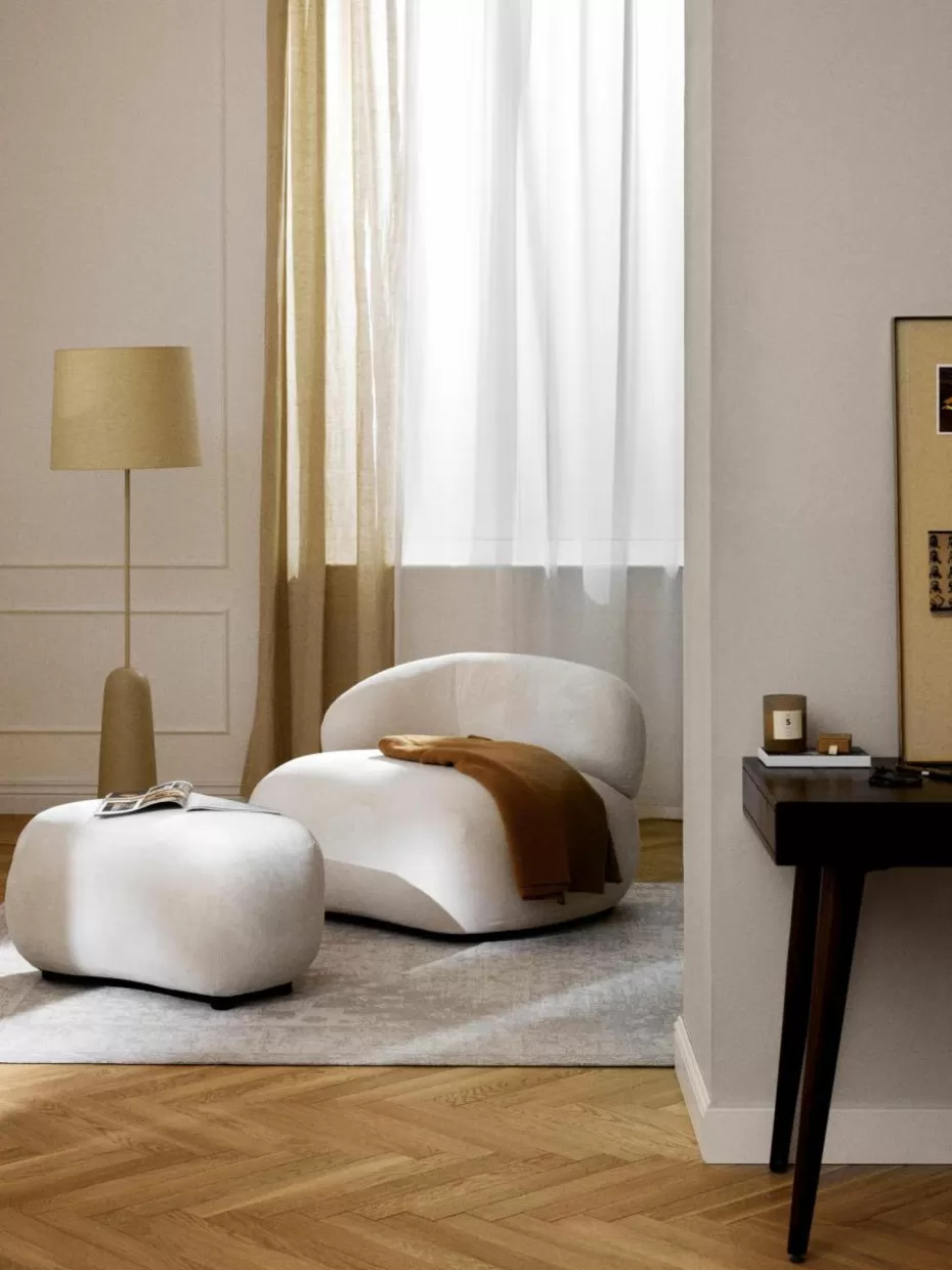 Hocker | Sofaserien-Westwing Collection Hocker Alba Webstoff Cremeweiß