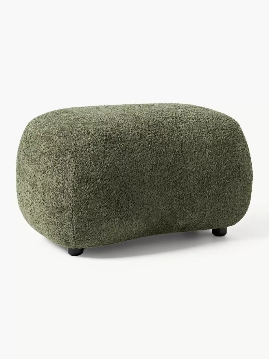 Hocker-Westwing Collection Hocker Alba aus Teddy-Bouclé Teddy-Bouclé Dunkelgrün