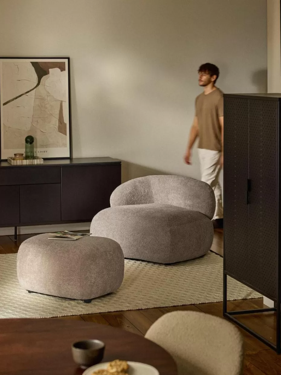 Hocker | Sofaserien-Westwing Collection Hocker Alba aus Teddy-Bouclé Teddy-Bouclé Beige