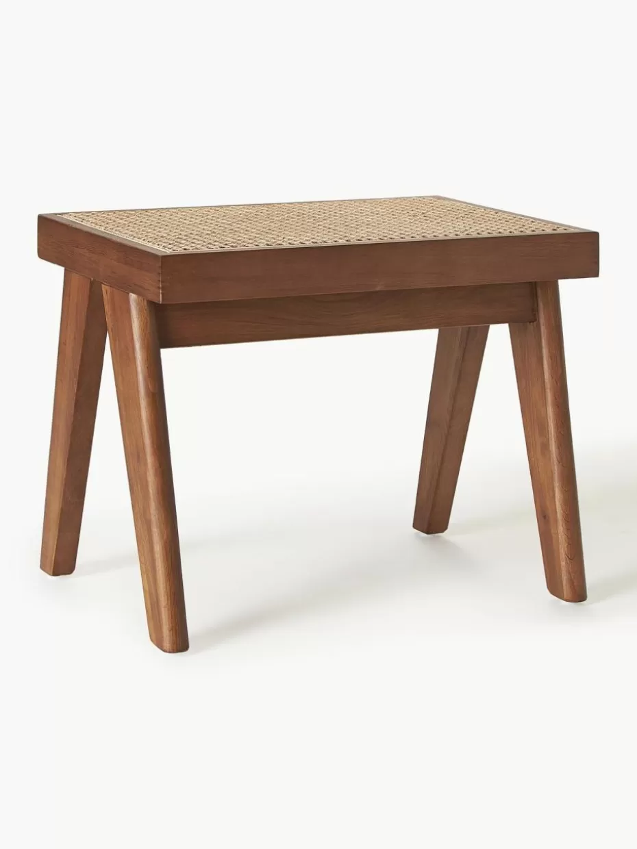 Hocker-Westwing Collection Hocker Sissi mit Wiener Geflecht Dunkles Eichenholz, Hellbeige
