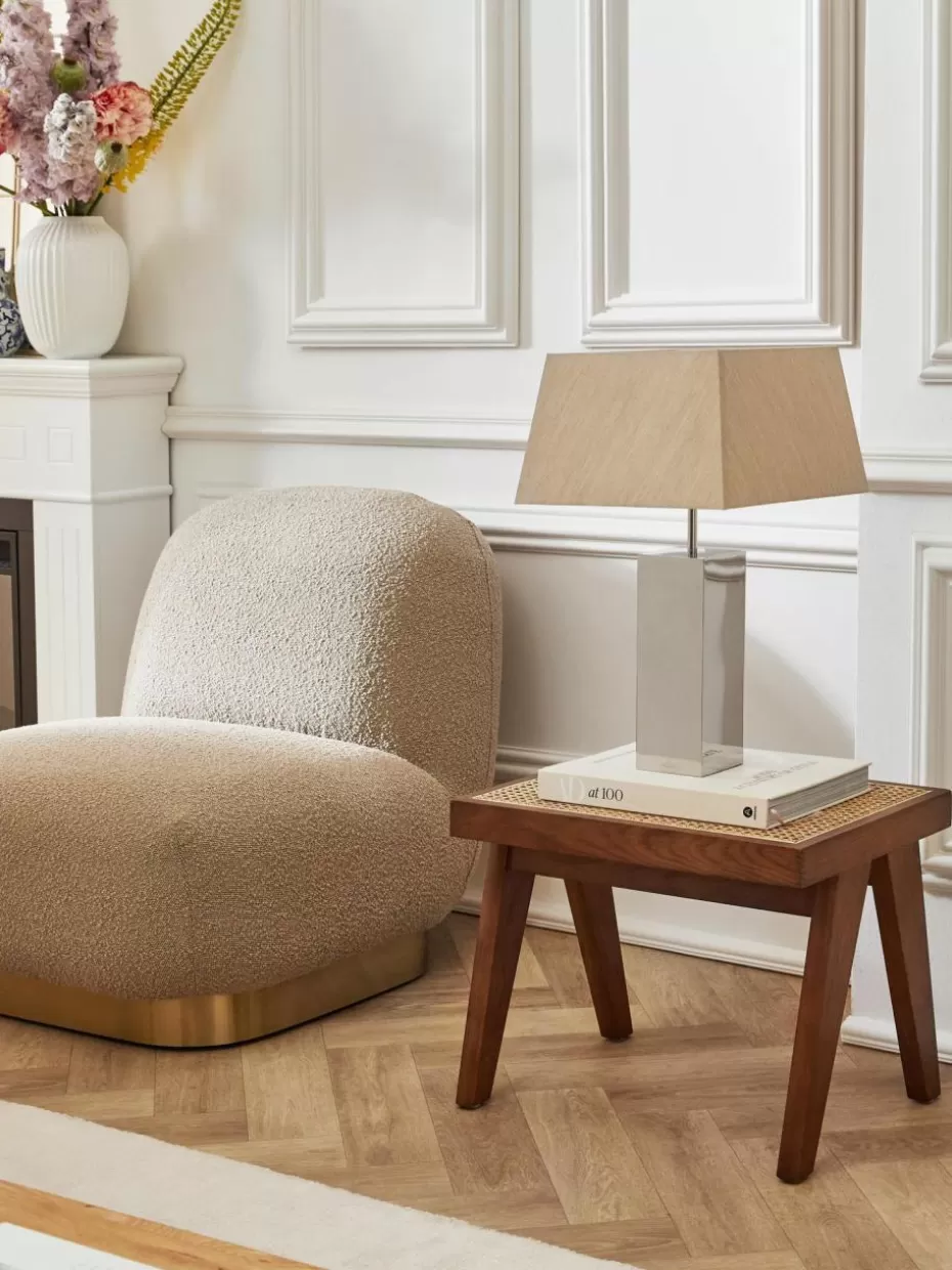 Hocker-Westwing Collection Hocker Sissi mit Wiener Geflecht Dunkles Eichenholz, Hellbeige