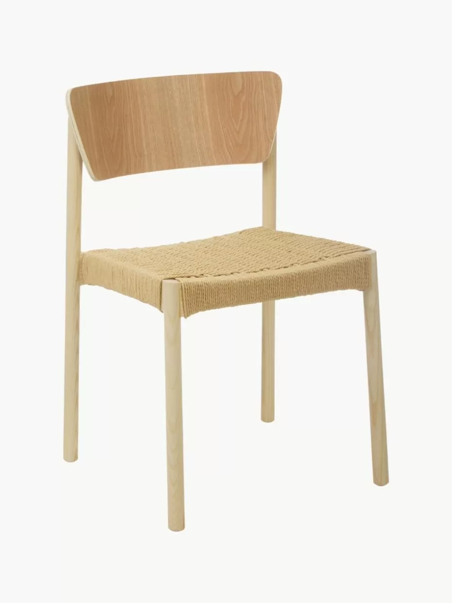 Stühle-Westwing Collection Holzstühle Danny mit Rattan-Sitzfläche, 2 Stück Buchenholz, Beige
