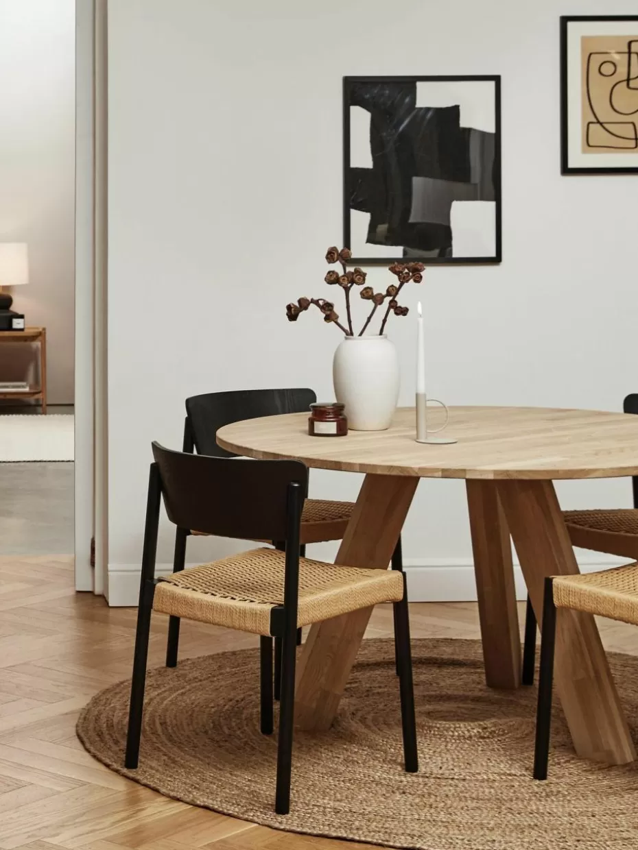 Stühle-Westwing Collection Holzstühle Danny mit Rattan-Sitzfläche, 2 Stück Schwarz, Beige