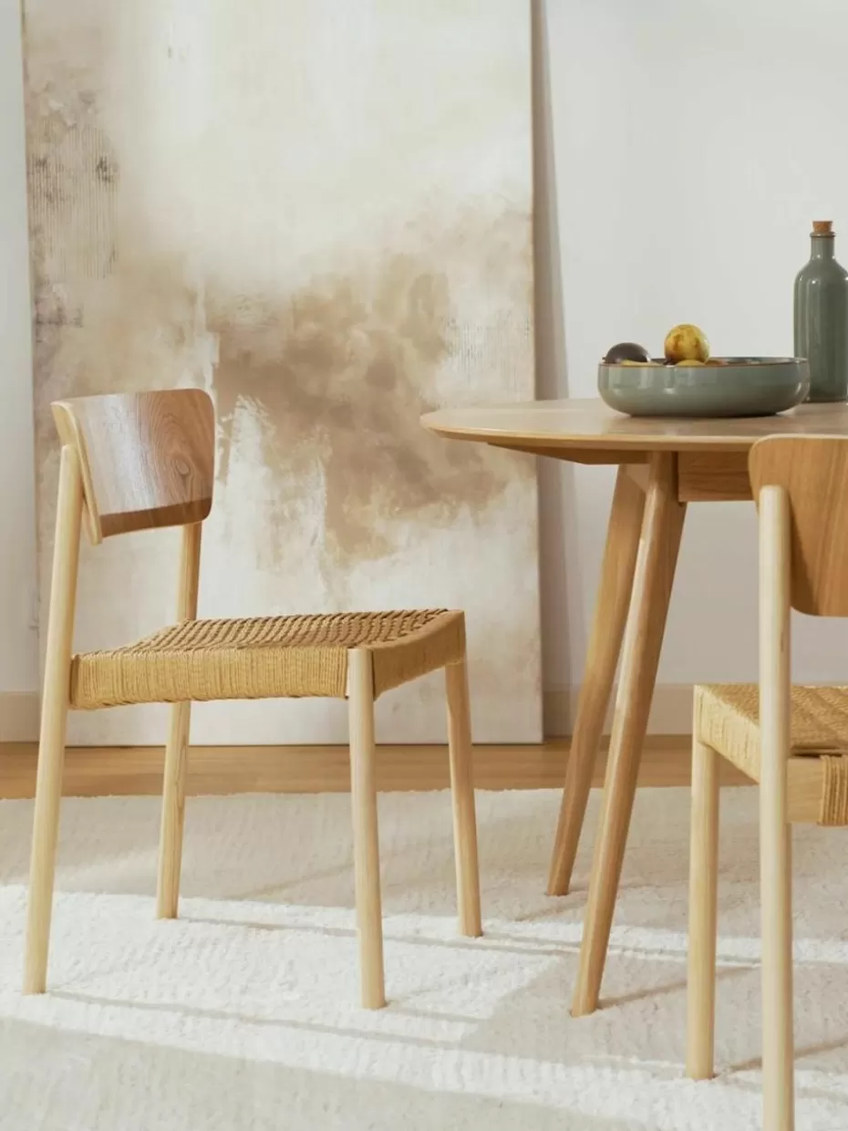 Stühle-Westwing Collection Holzstühle Danny mit Rattan-Sitzfläche, 2 Stück Buchenholz, Beige