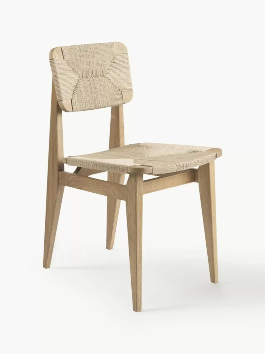 Stühle-GUBI Holzstuhl C-Chair aus Eichenholz mit geflochtener Sitzfläche Eichenholz, Hellbeige
