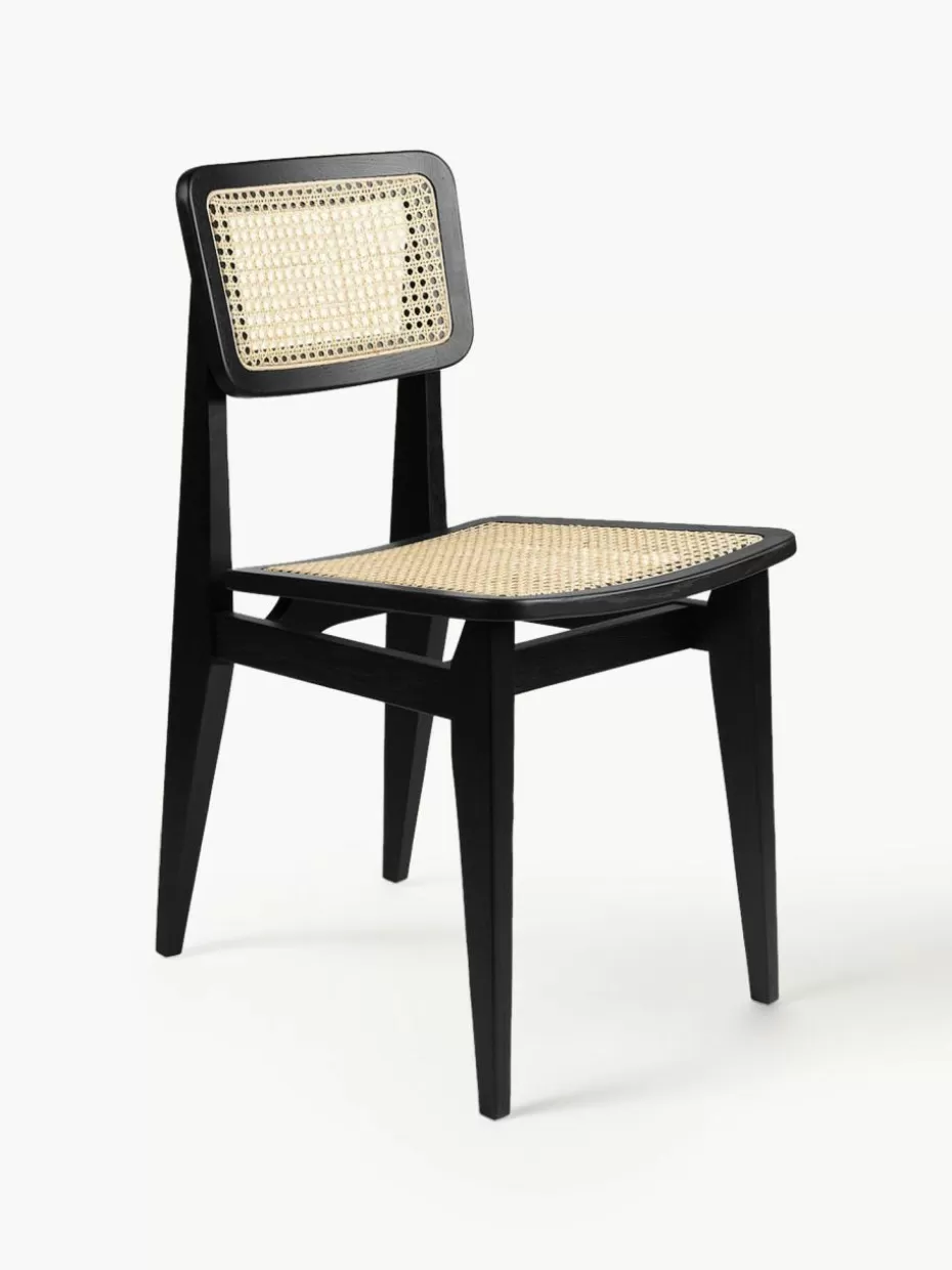Stühle-GUBI Holzstuhl C-Chair aus Eichenholz mit Wiener Geflecht Eichenholz schwarz lackiert, Hellbeige