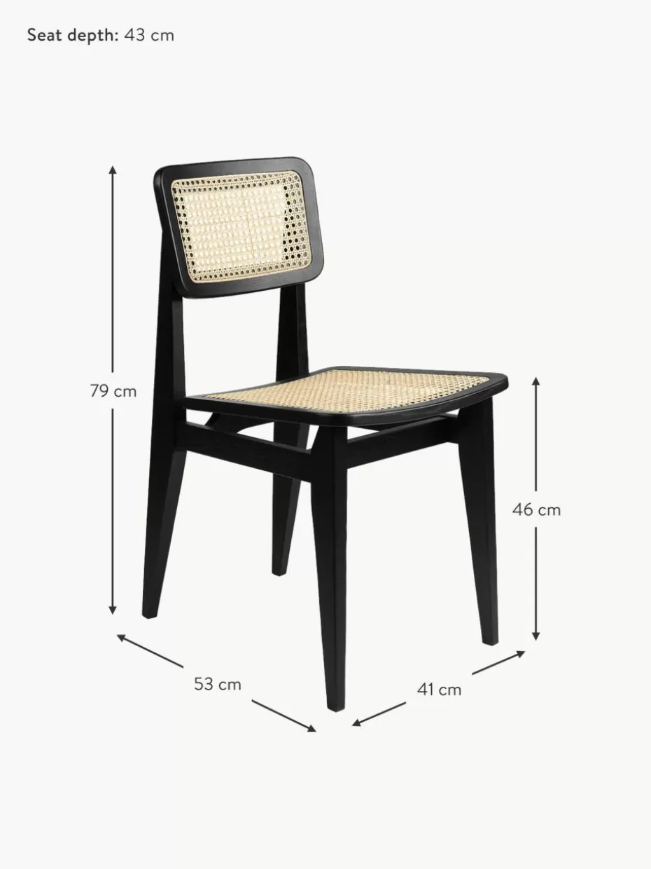Stühle-GUBI Holzstuhl C-Chair aus Eichenholz mit Wiener Geflecht Eichenholz schwarz lackiert, Hellbeige