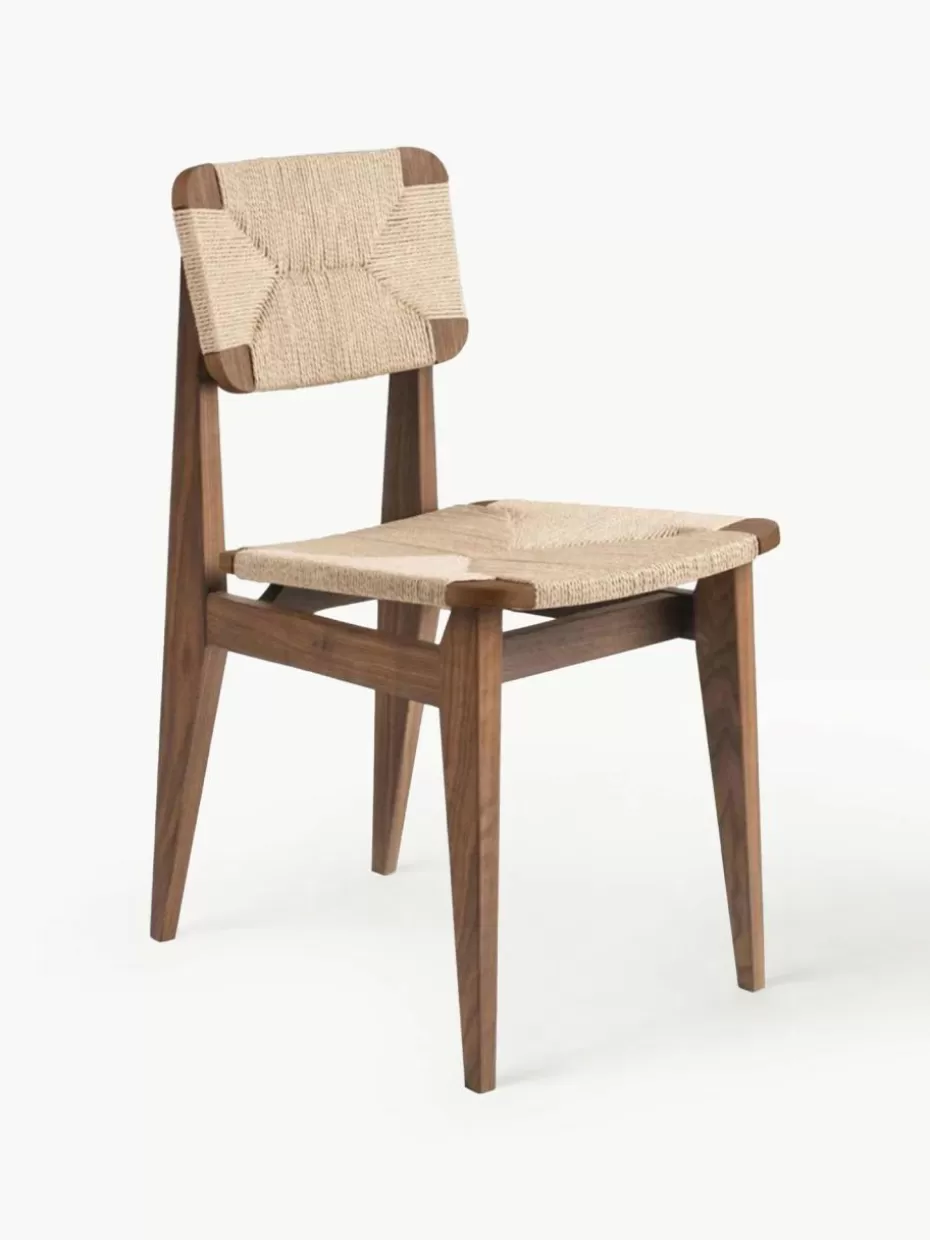 Stühle-GUBI Holzstuhl C-Chair aus Walnussholz mit geflochtener Sitzfläche Amerikanisches Walnussholz, Hellbeige