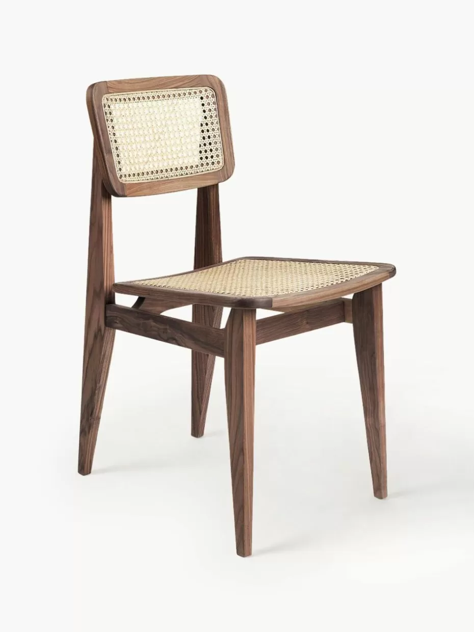 Stühle-GUBI Holzstuhl C-Chair aus Walnussholz mit Wiener Geflecht Walnussholz, Hellbeige