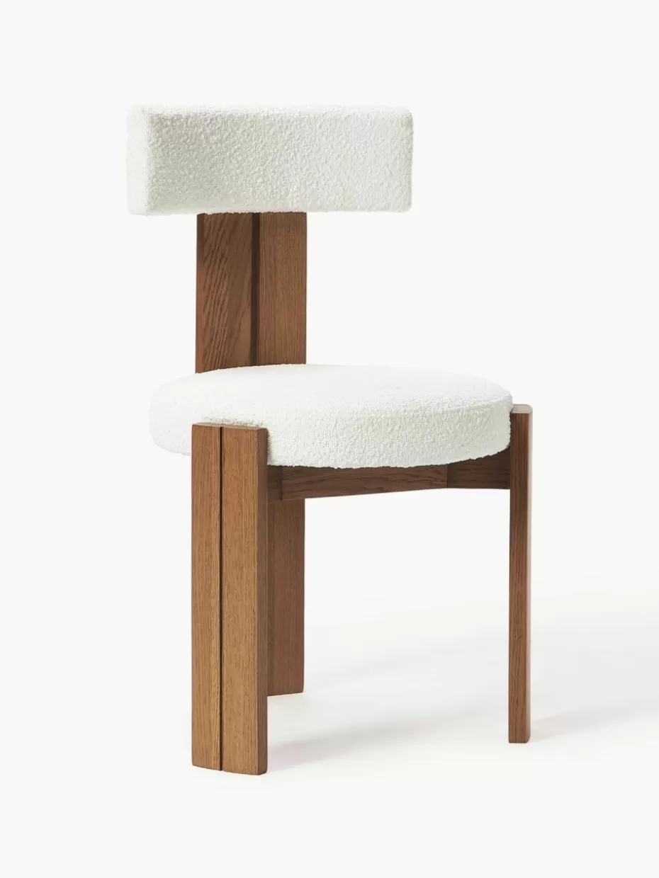 Stühle-Westwing Collection Holzstuhl Katya mit Bouclé-Polsterung Bouclé Weiß, Eichenholz dunkelbraun lackiert