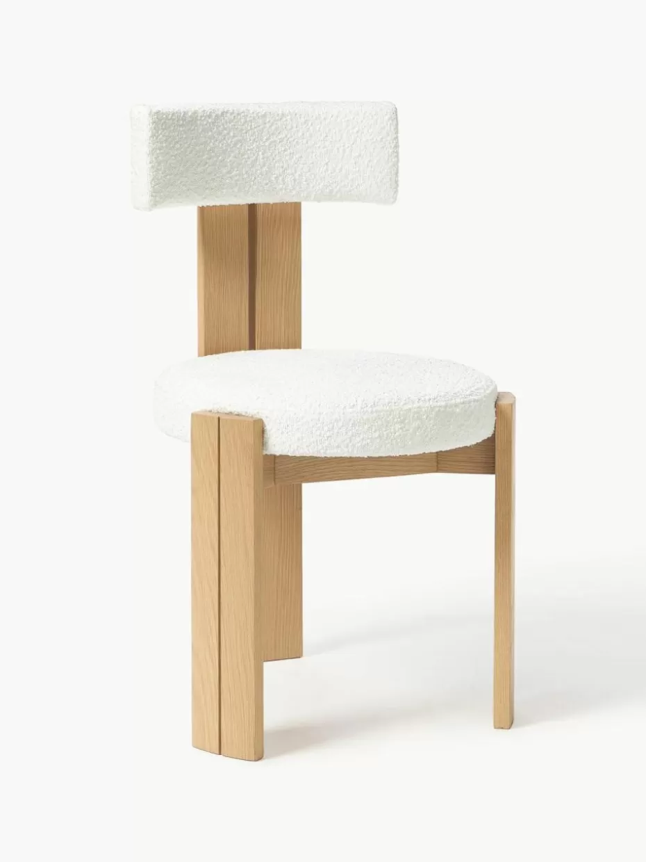 Stühle-Westwing Collection Holzstuhl Katya mit Bouclé-Polsterung Bouclé Weiß, Eichenholz lackiert