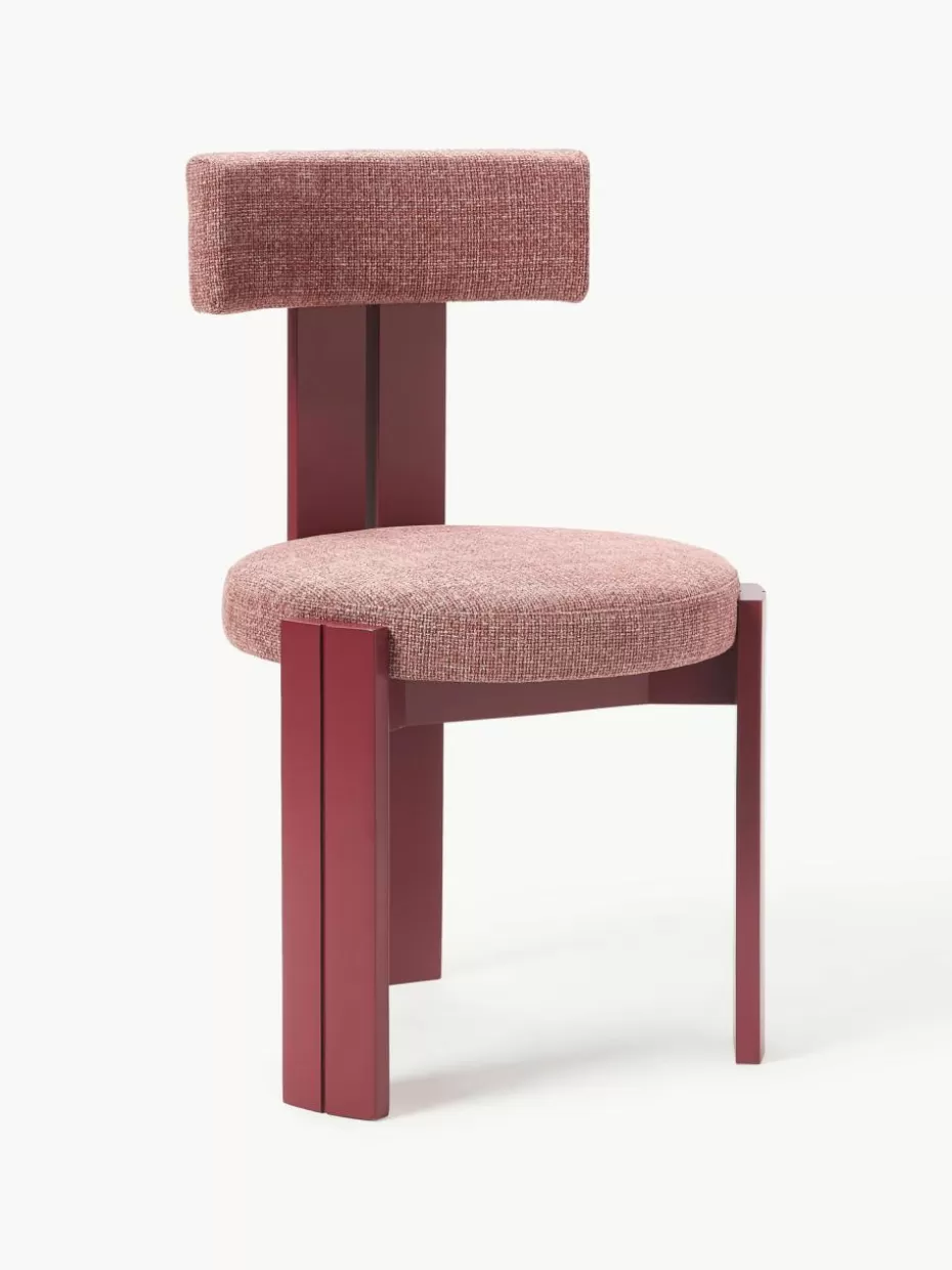 Stühle-Westwing Collection Holzstuhl Katya mit Polsterung Webstoff Weinrot, Eichenholz weinrot lackiert