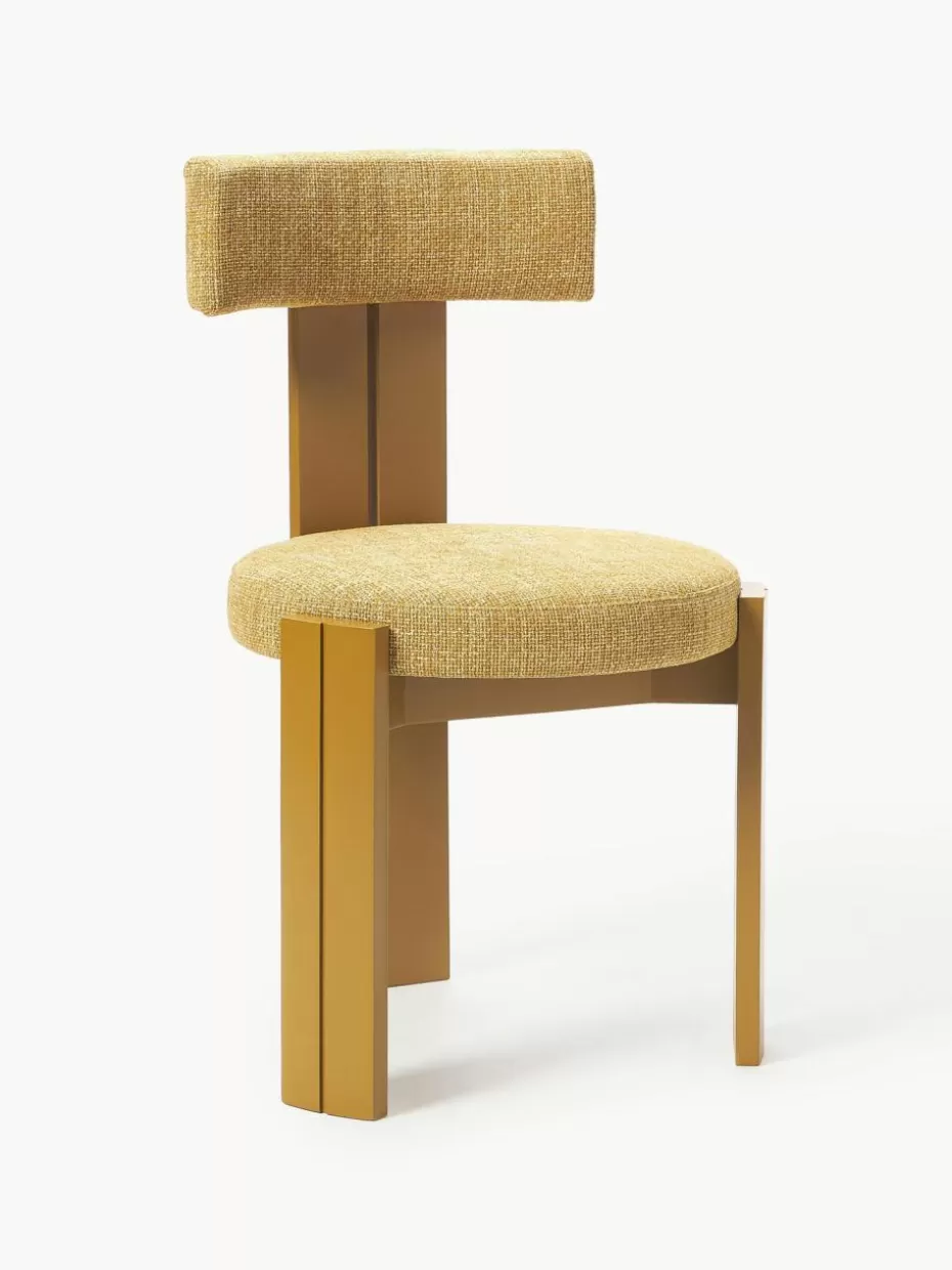 Stühle-Westwing Collection Holzstuhl Katya mit Polsterung Stoff Senfgelb, Eichenholz senfgelb lackiert
