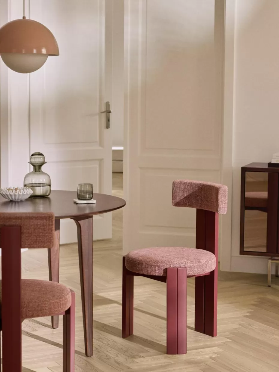 Stühle-Westwing Collection Holzstuhl Katya mit Polsterung Webstoff Weinrot, Eichenholz weinrot lackiert