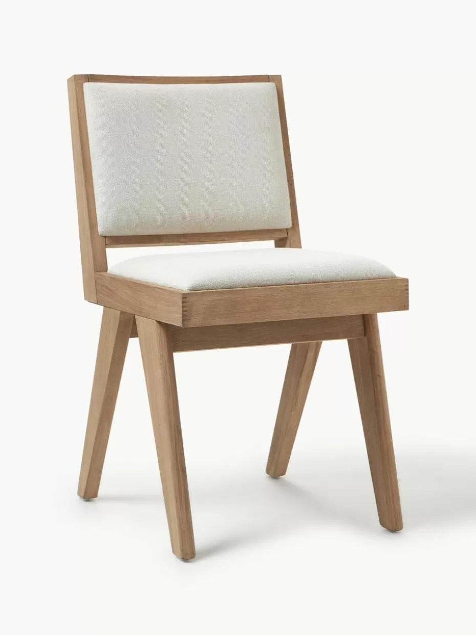 Stühle-Westwing Collection Holzstuhl Sissi mit Polsterung Webstoff Cremeweiß, helles Eichenholz