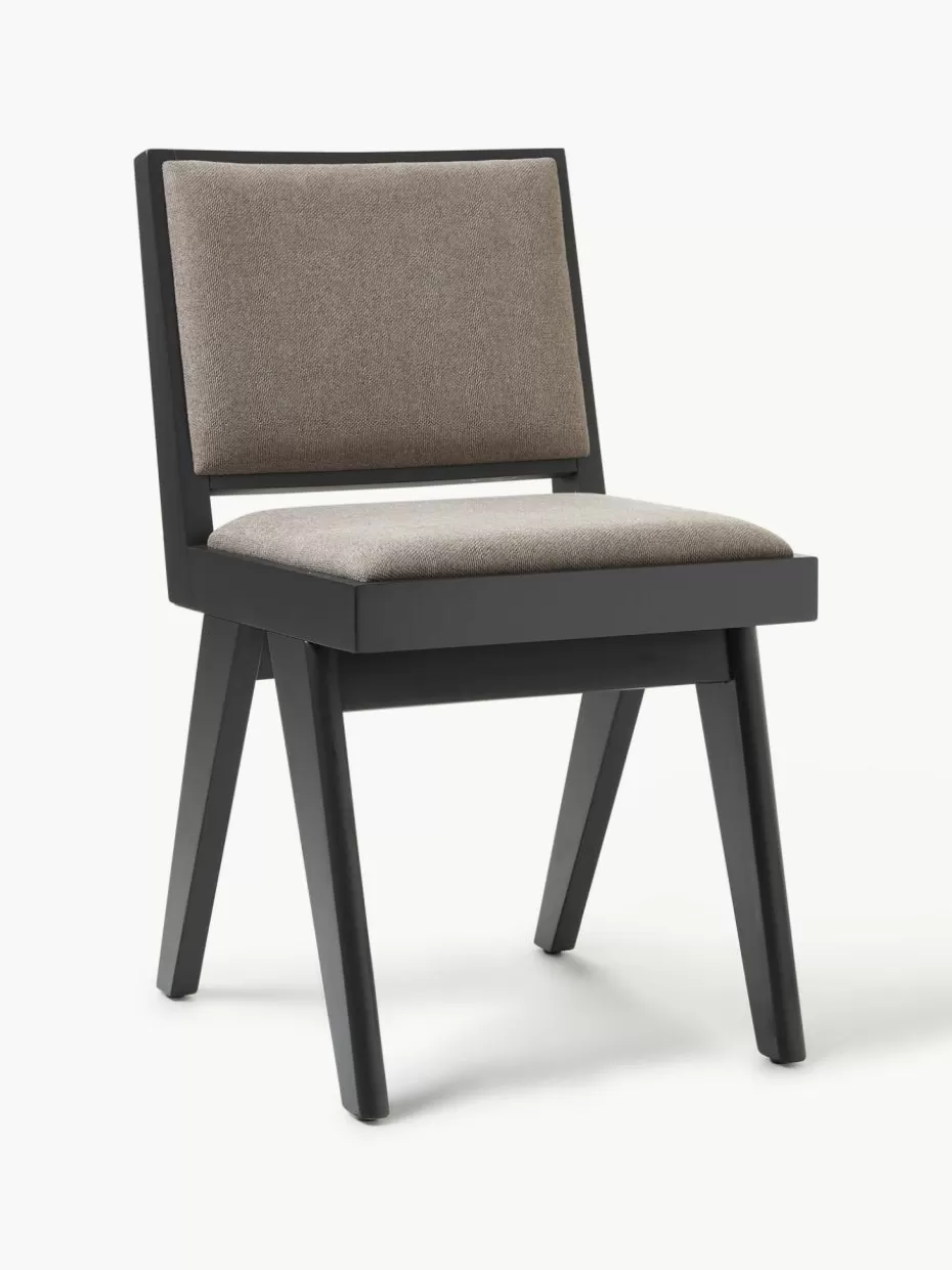 Stühle-Westwing Collection Holzstuhl Sissi mit Polsterung Webstoff Greige, Schwarz