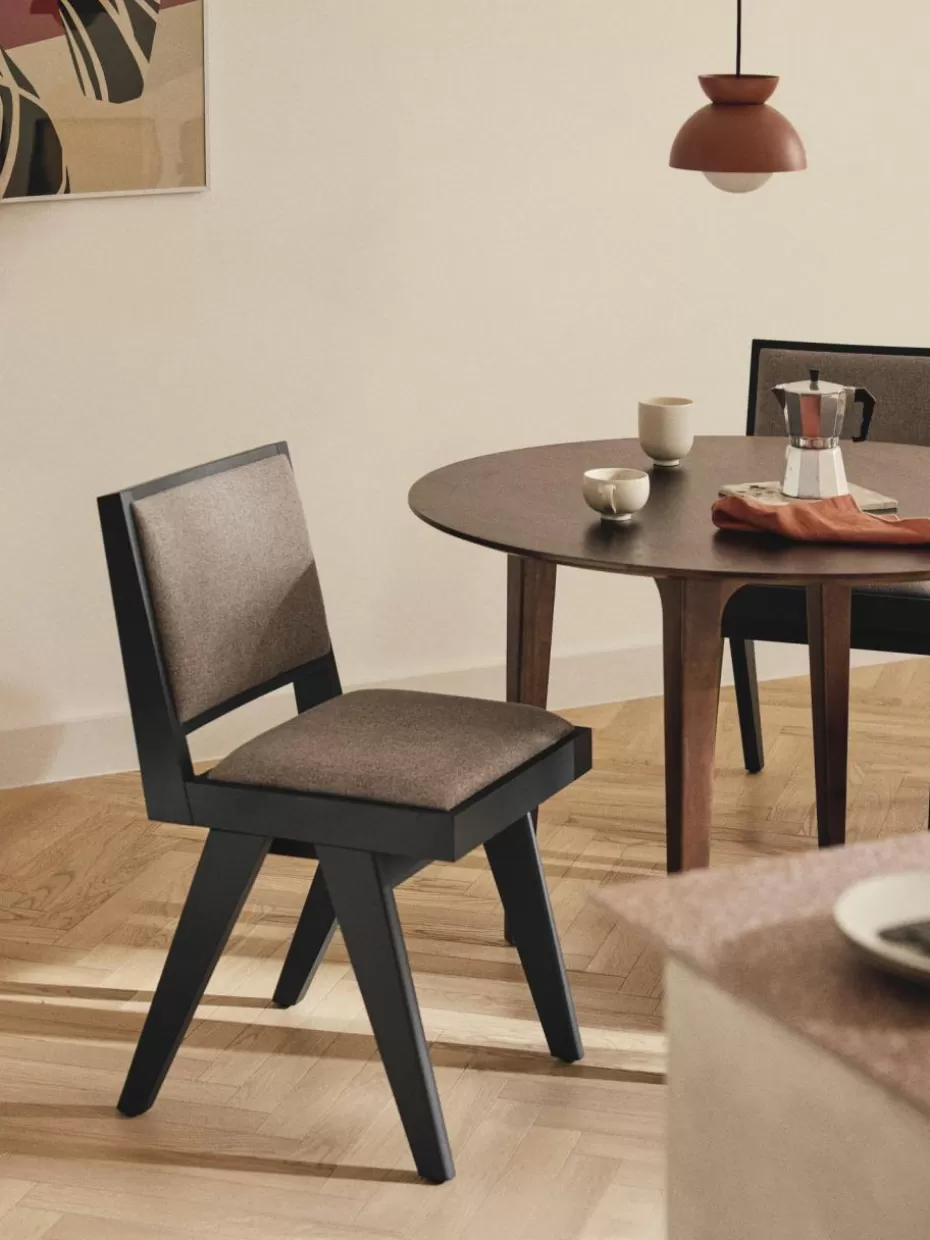 Stühle-Westwing Collection Holzstuhl Sissi mit Polsterung Webstoff Greige, Schwarz