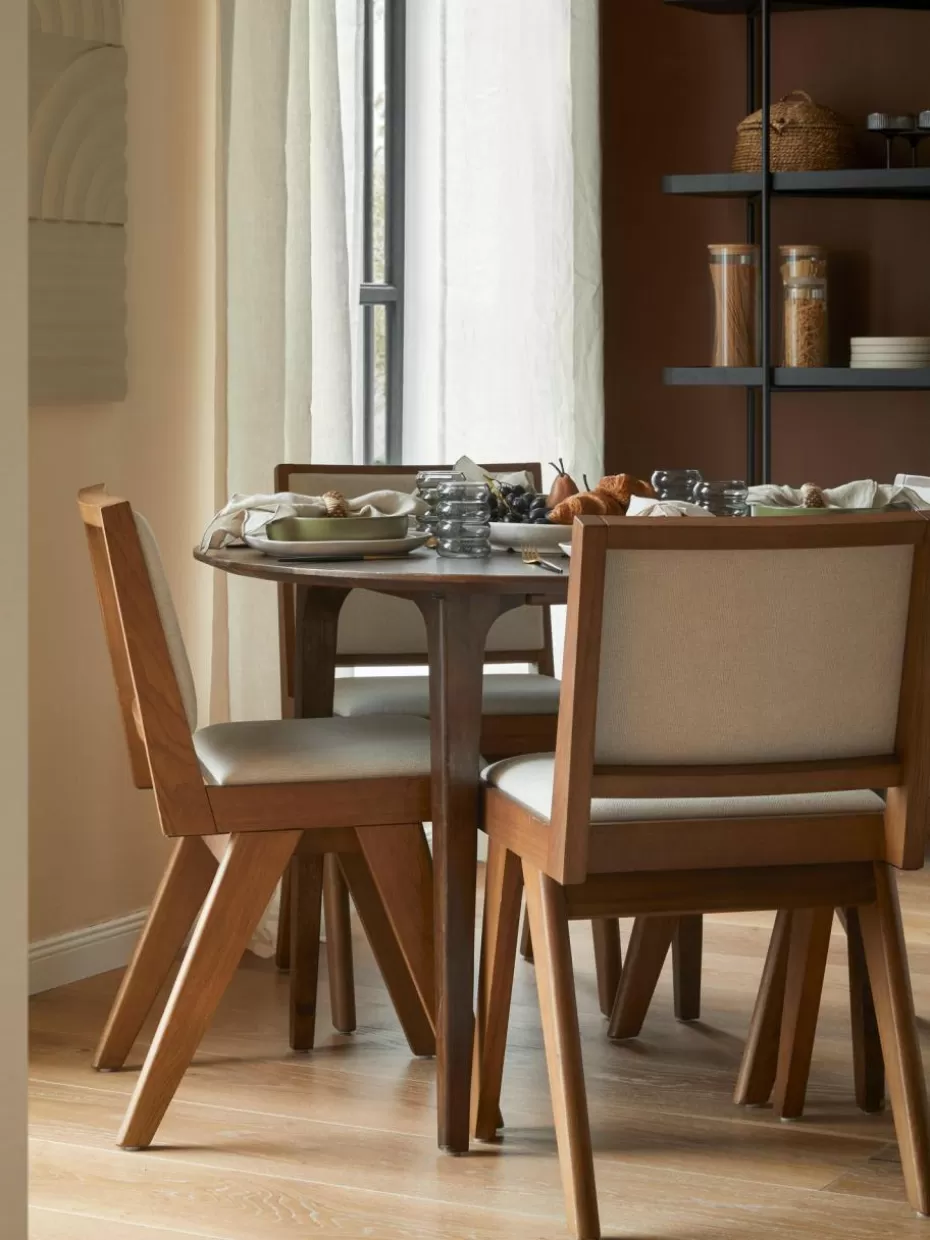 Stühle-Westwing Collection Holzstuhl Sissi mit Polsterung Webstoff Cremeweiß, dunkles Eichenholz