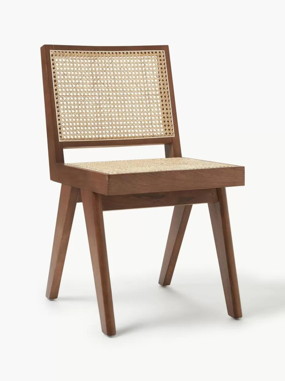 Stühle-Westwing Collection Holzstuhl Sissi mit Wiener Geflecht Dunkles Eichenholz, Hellbeige