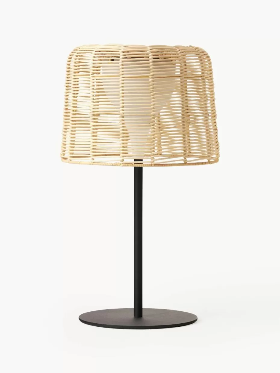 Outdoor Tischlampen | Solarleuchten-Westwing Collection In- & Outdoor Solar LED-Lampe Kyra mit Rattanschirm