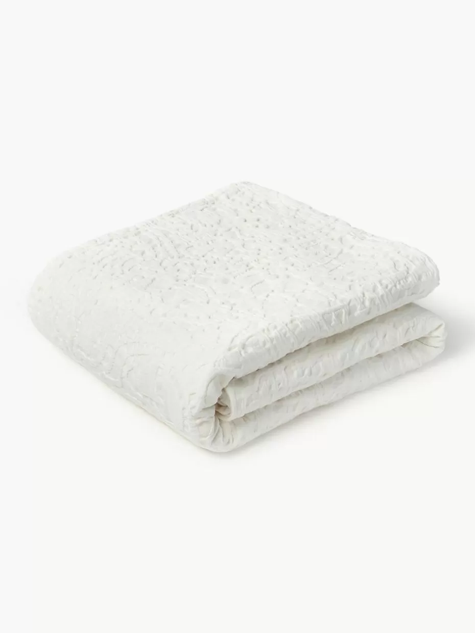 Tagesdecken & Bettüberwürfe-Westwing Collection Jacquard-Tagesdecke Catiana Weiß