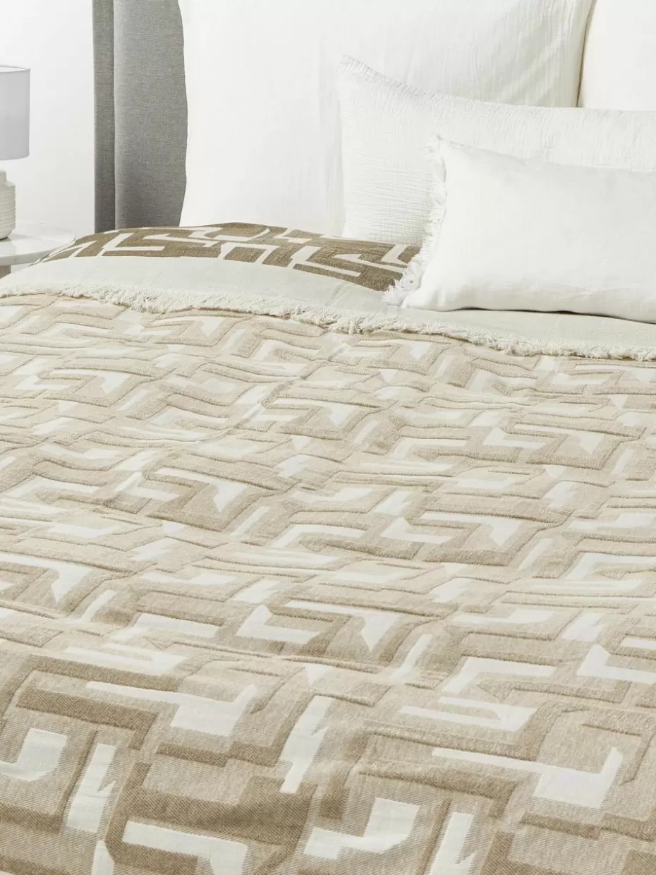 Tagesdecken & Bettüberwürfe-Westwing Collection Jacquard-Tagesdecke Fran mit Fransenabschluss Hellbeige, Cremeweiß
