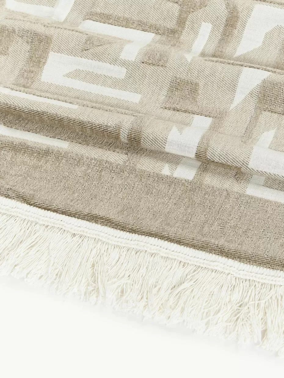 Tagesdecken & Bettüberwürfe-Westwing Collection Jacquard-Tagesdecke Fran mit Fransenabschluss Hellbeige, Cremeweiß