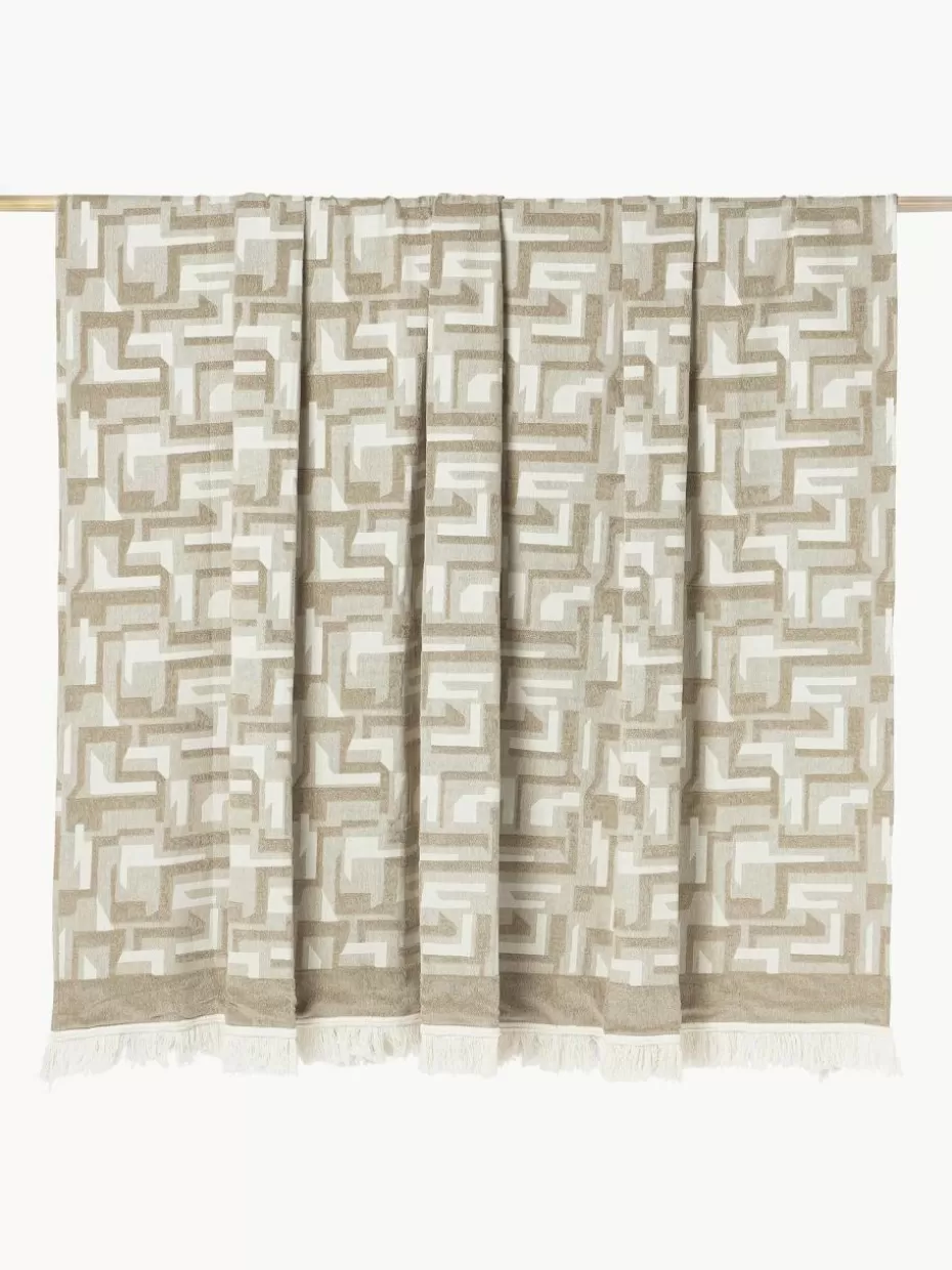 Tagesdecken & Bettüberwürfe-Westwing Collection Jacquard-Tagesdecke Fran mit Fransenabschluss Hellbeige, Cremeweiß