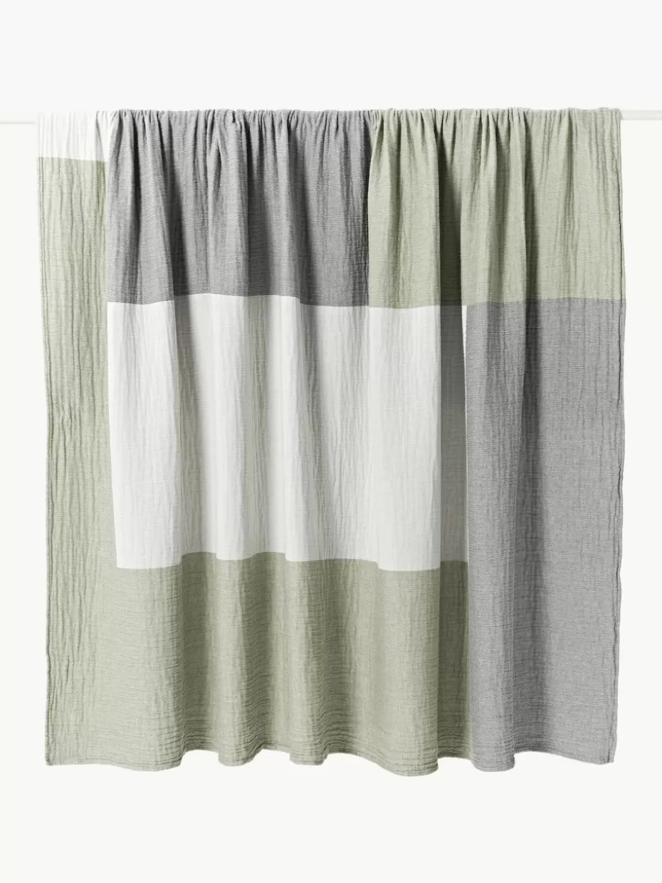Tagesdecken & Bettüberwürfe-Westwing Collection Jacquard-Tagesdecke Hekla aus Musselin Olivgrün, Hellgrau