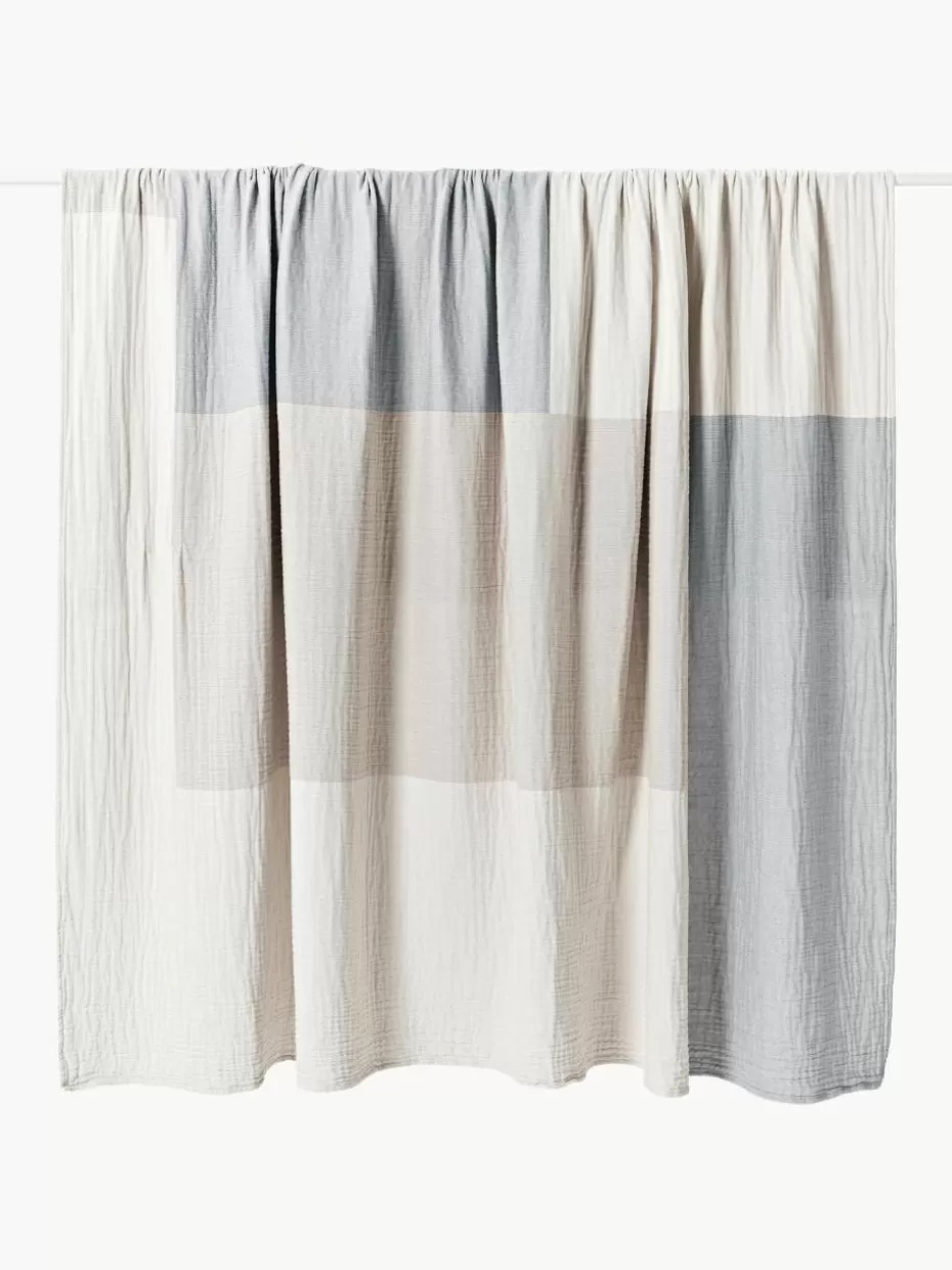 Tagesdecken & Bettüberwürfe-Westwing Collection Jacquard-Tagesdecke Hekla aus Musselin Grau, Beige