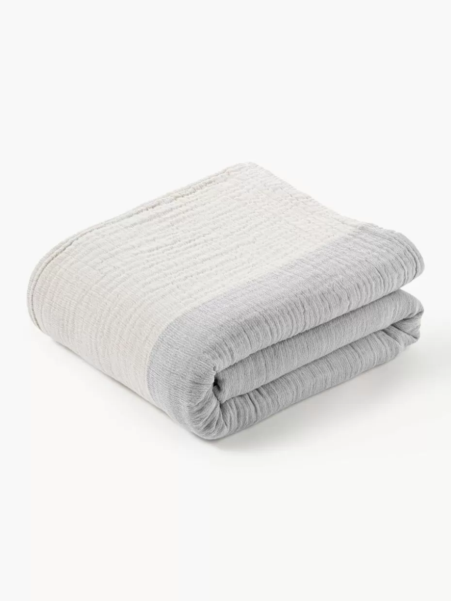 Tagesdecken & Bettüberwürfe-Westwing Collection Jacquard-Tagesdecke Hekla aus Musselin Grau, Beige