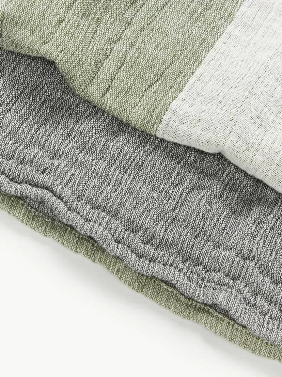 Tagesdecken & Bettüberwürfe-Westwing Collection Jacquard-Tagesdecke Hekla aus Musselin Olivgrün, Hellgrau