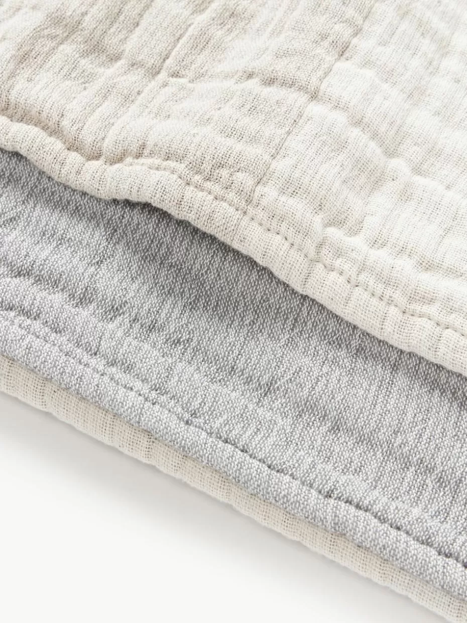 Tagesdecken & Bettüberwürfe-Westwing Collection Jacquard-Tagesdecke Hekla aus Musselin Grau, Beige