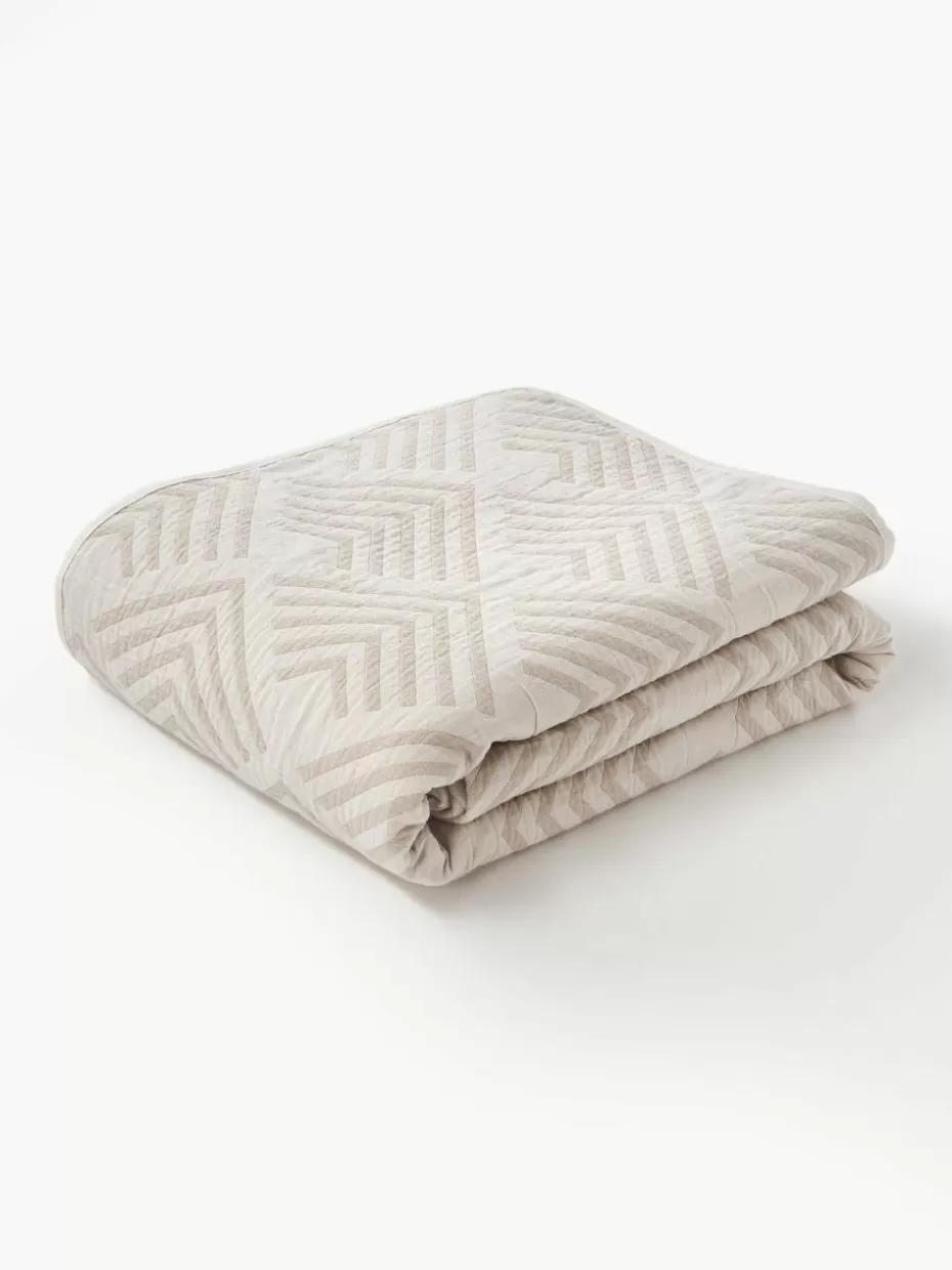 Tagesdecken & Bettüberwürfe-Westwing Collection Jacquard-Tagesdecke Milano mit grafischem Muster Hellbeige