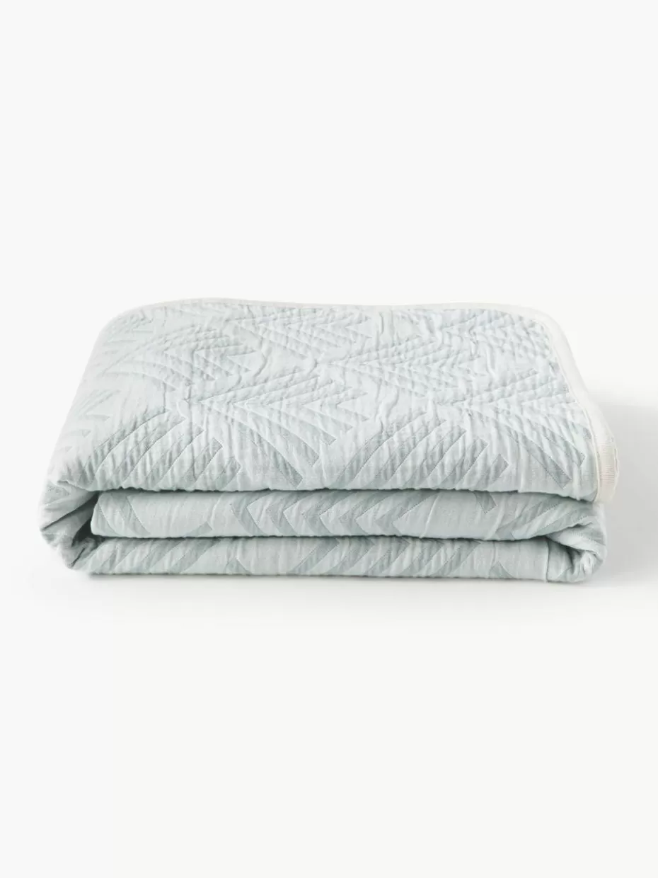 Tagesdecken & Bettüberwürfe-Westwing Collection Jacquard-Tagesdecke Milano mit grafischem Muster Hellblau