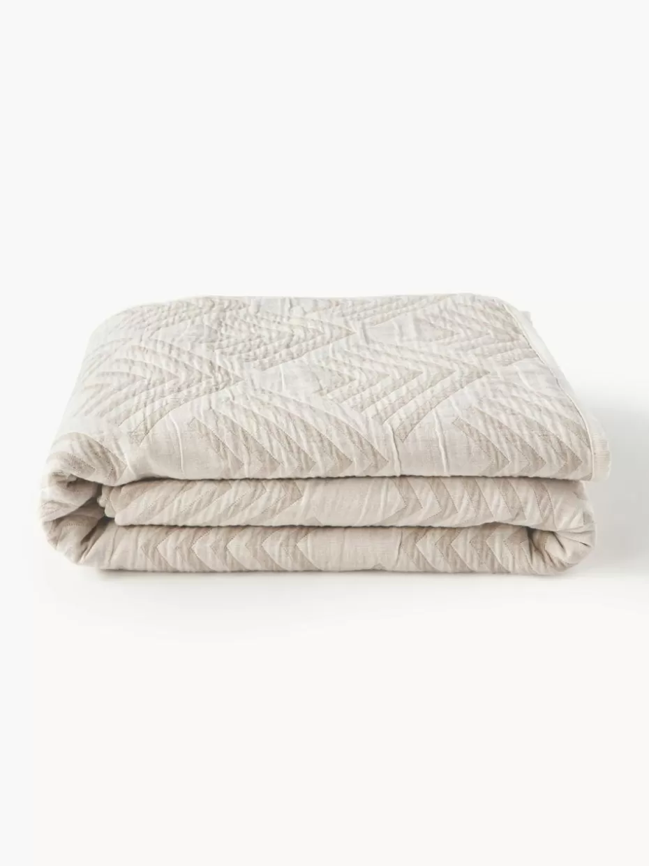 Tagesdecken & Bettüberwürfe-Westwing Collection Jacquard-Tagesdecke Milano mit grafischem Muster Hellbeige