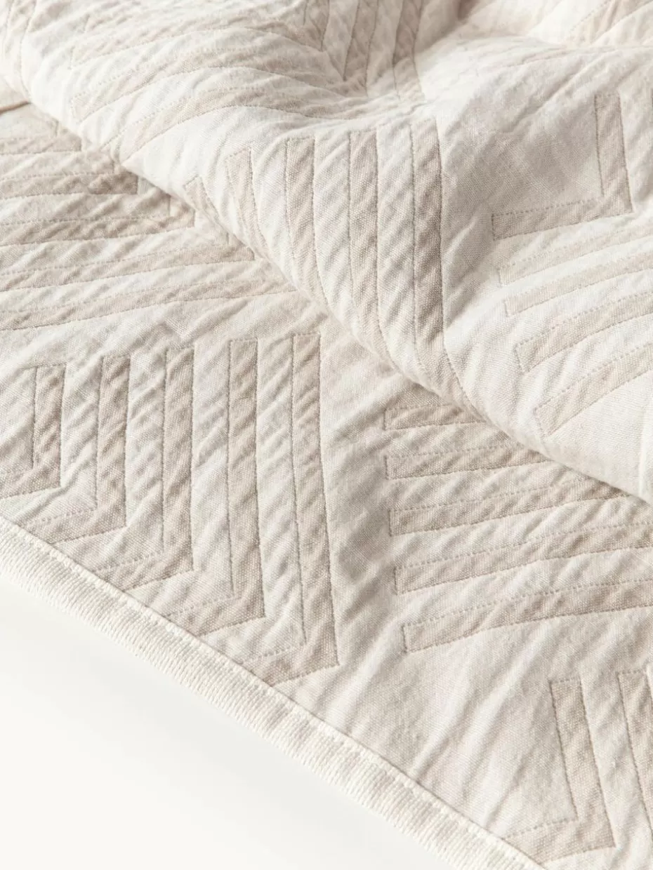 Tagesdecken & Bettüberwürfe-Westwing Collection Jacquard-Tagesdecke Milano mit grafischem Muster Hellbeige