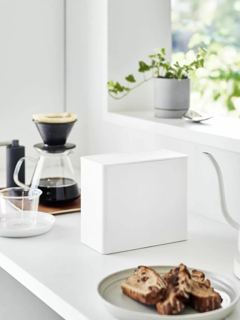 Küchenaufbewahrung-Yamazaki Kaffeefilterbox Tower aus Metall Weiß, matt