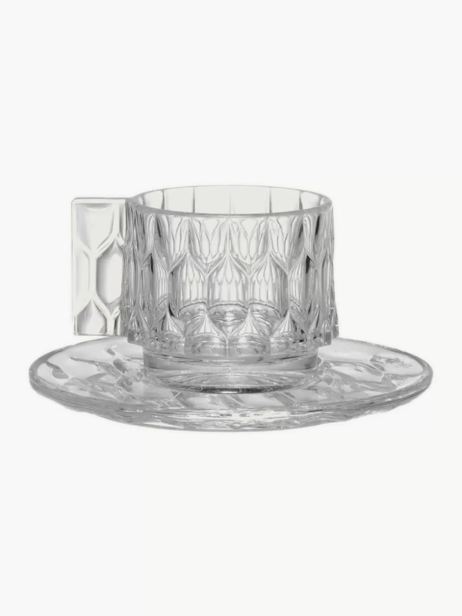 Tassen-Kartell Kaffeetassen mit Untertassen Jellies mit Strukturmuster, 4 Stück Transparent