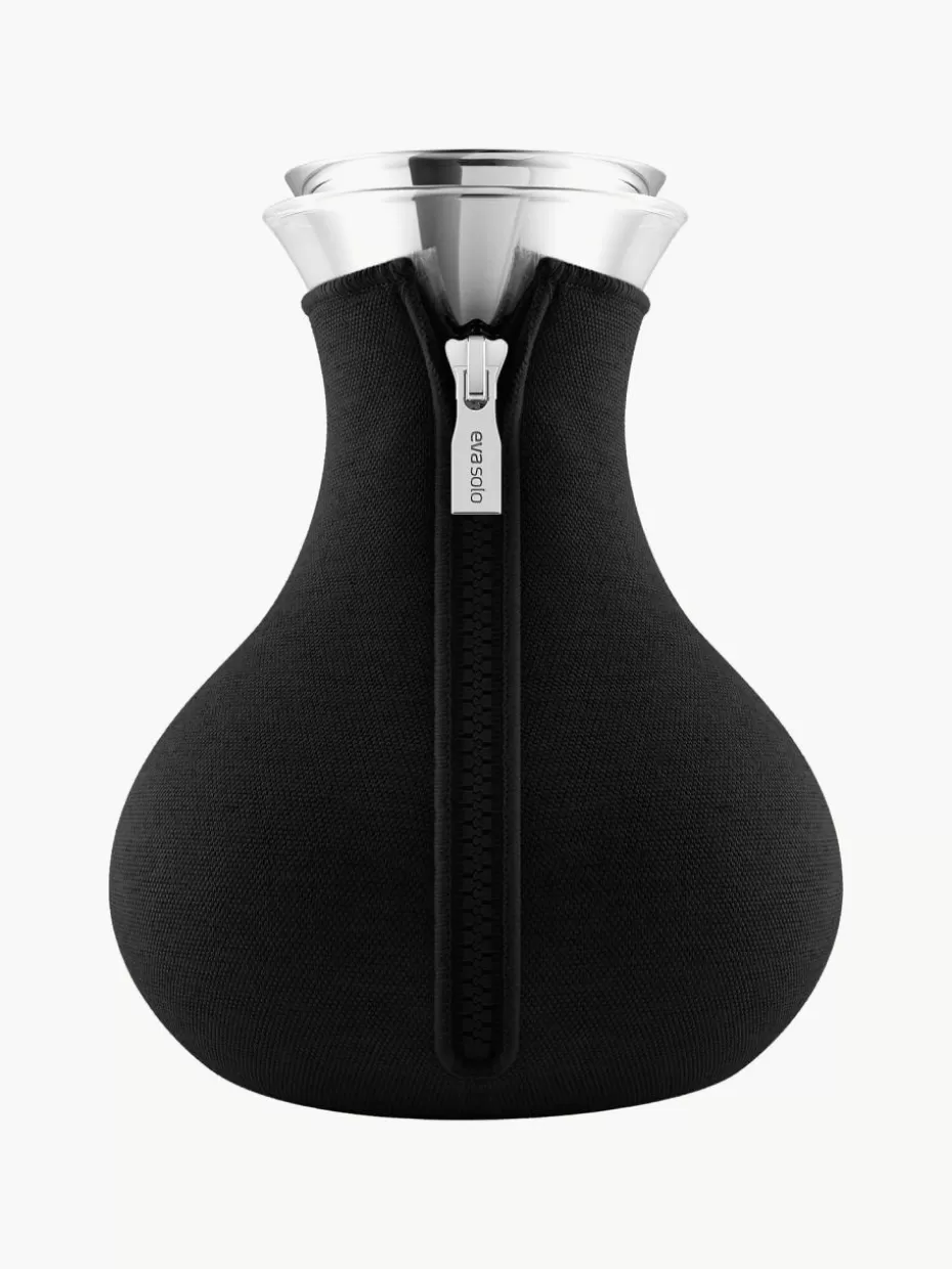 Kannen & Karaffen-Eva Solo Karaffe Cary aus Borosilikatglas, 1 L Schwarz, Transparent, Silberfarben
