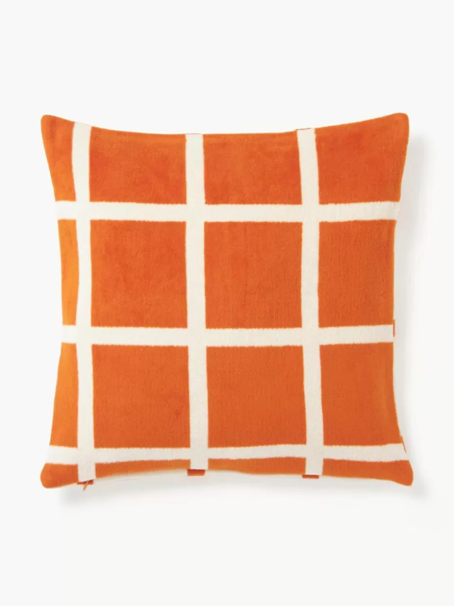 Dekokissen-Westwing Collection Karierte Kissenhülle Edison Orange, Cremeweiß