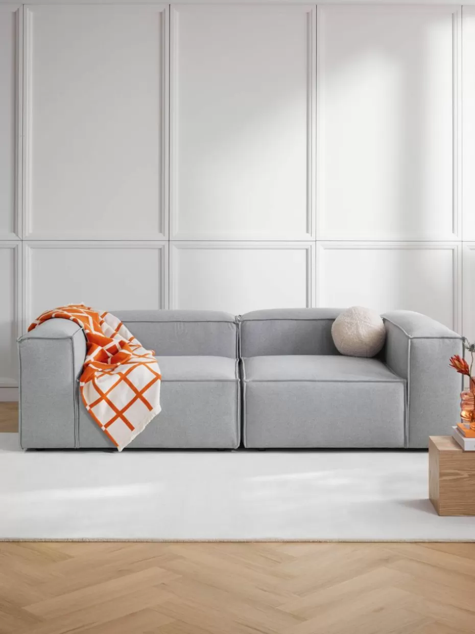 Decken & Plaids-Westwing Collection Karierte Kuscheldecke Edison mit Fransenabschluss Orange, Cremeweiß