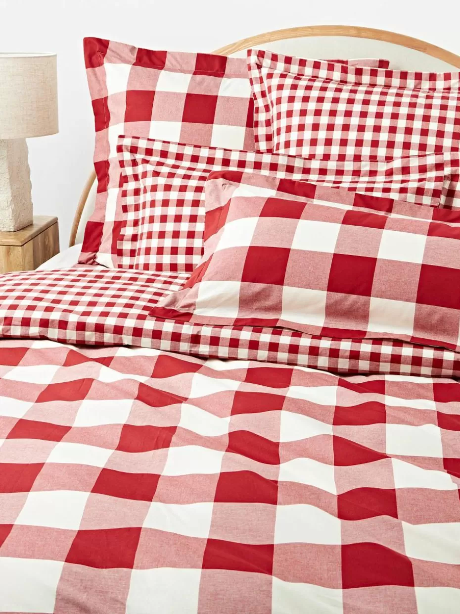 Weihnachtsbettwäsche | Family Holidays-Westwing Collection Karierter Baumwoll-Bettdeckenbezug Nels Rot, Weiß