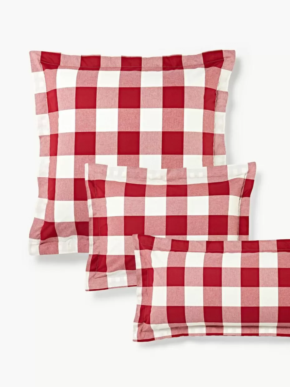 Kopfkissenbezüge-Westwing Collection Karierter Baumwoll-Kopfkissenbezug Nels Rot, Weiß