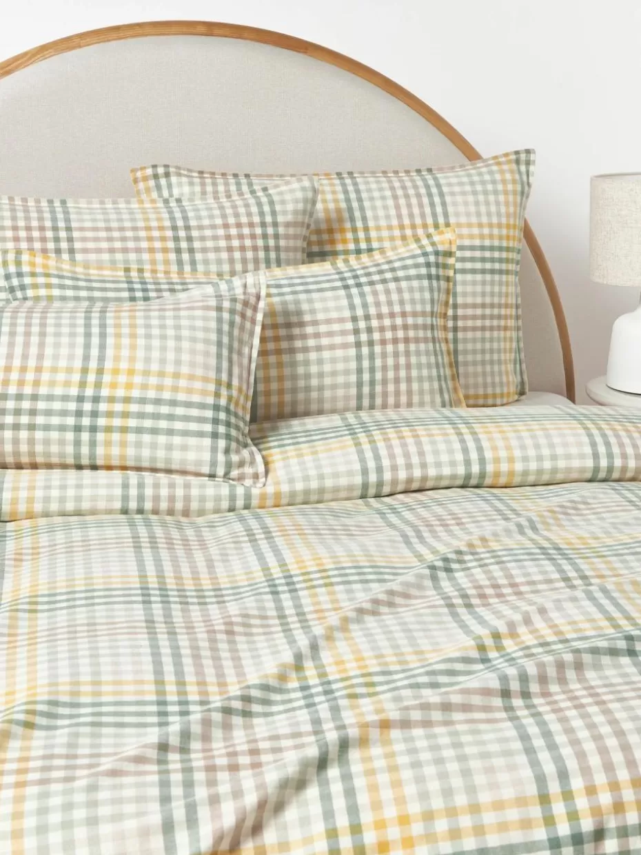 Bettwäsche-Westwing Collection Karierter Flanell-Bettdeckenbezug Eli Grün,Gelb