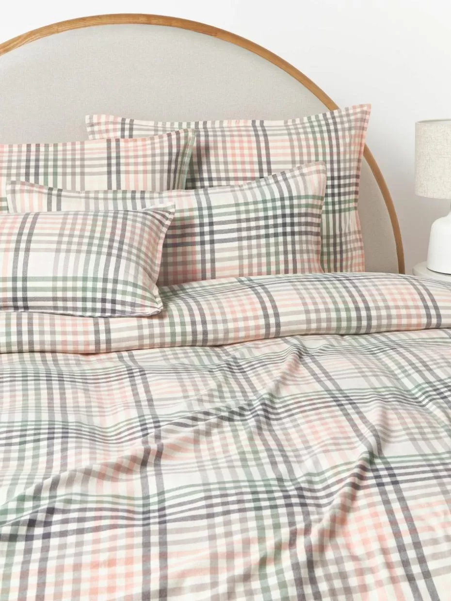 Bettwäsche-Westwing Collection Karierter Flanell-Bettdeckenbezug Eli Rosa, Grau