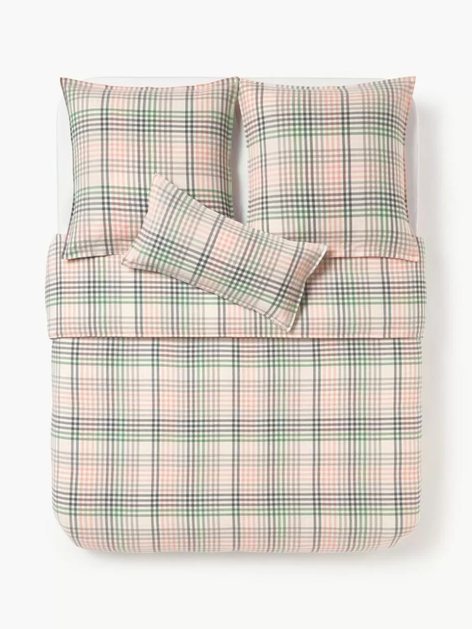 Bettwäsche-Westwing Collection Karierter Flanell-Bettdeckenbezug Eli Rosa, Grau